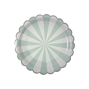 Mint and White Stripes with Silver Edges Plates – Big