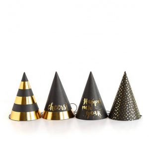 Black and Gold Happy New Year Party Hats