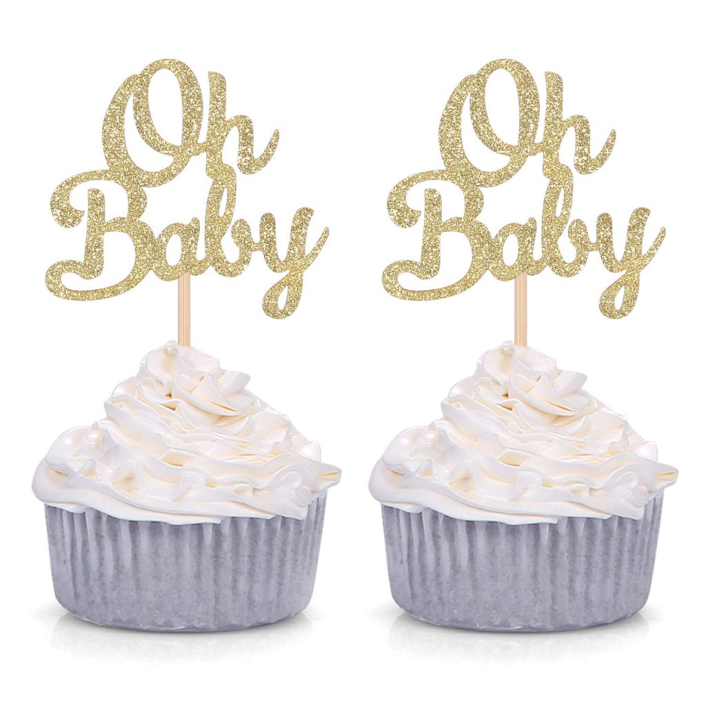 Oh Baby cupcake toppers Gold - ThePartyPopper.com