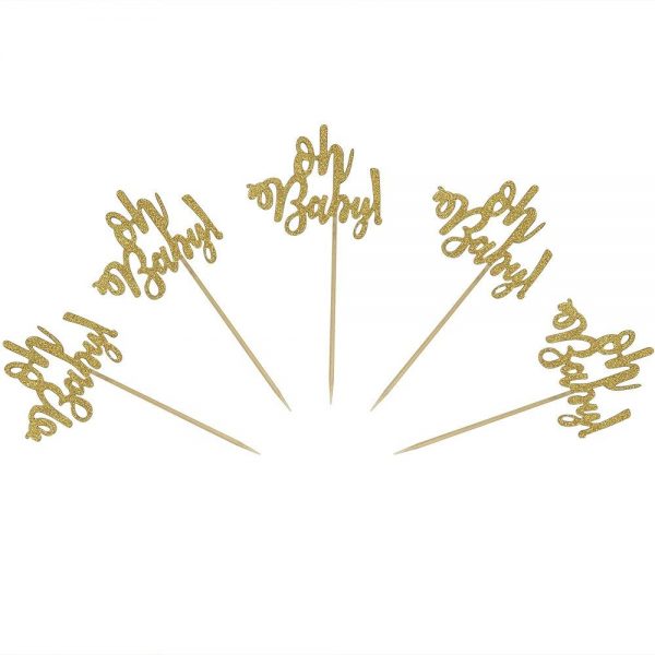 Oh Baby cupcake toppers Gold