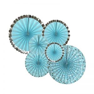 Blue and Silver Hanging Paper Fans