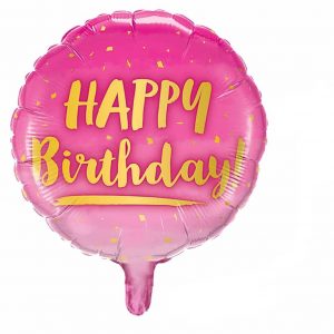 Ombre Pink with gold Happy Birthday Round Foil Balloon