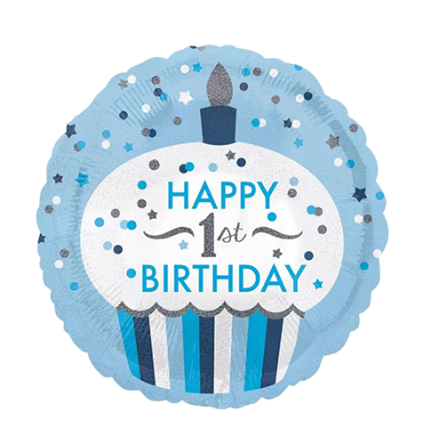 Blue Happy 1st Birthday Cupcake Foil Balloon