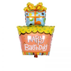 Orange Happy Birthday Presents Tower Foil Balloon