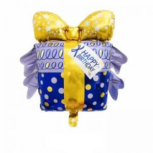 Navy Blue Present with Gold Bow Happy Birthday Foil Balloon