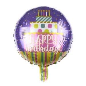 Purple Cake Happy Birthday Round Foil Balloons