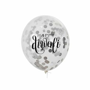 happy diwali silver confetti balloon