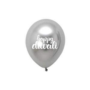 happy diwali silver printed chrome balloon