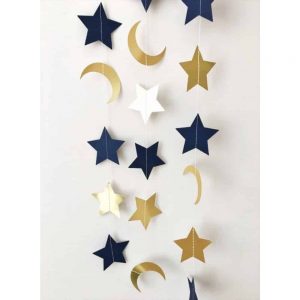Blue and Gold Star Moon Hanging Garland