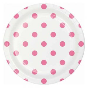 White with Pink Polka Dots Paper Plates