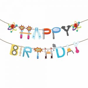 Science themed Happy Birthday banner