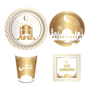 White & Gold Eid Mubarak Tableware Set