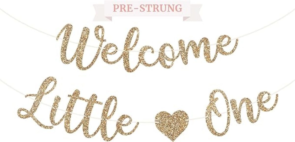Pre-Strung "Welcome Little One" Gold Glitter Banner - Perfect for Baby Showers & Gender Reveals
