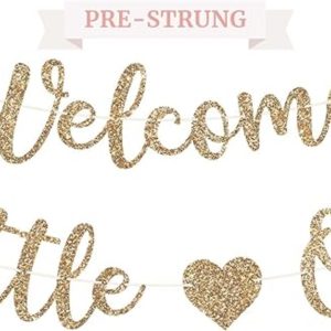 Pre-Strung "Welcome Little One" Gold Glitter Banner - Perfect for Baby Showers & Gender Reveals