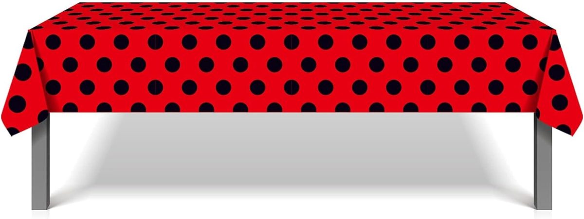 Ladybug Theme Party Supplies: Ladybug Tablecloth with Red and Black Polka Dots Plastic Table Cover