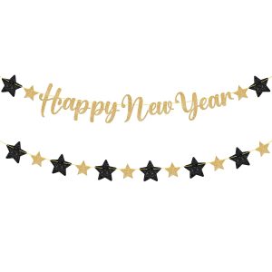 Star Glitter Happy New Year Banner - 7 Feet
