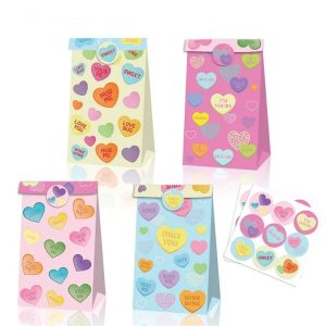 Valentine's Day Party Favor Bags with Stickers- Set of 12