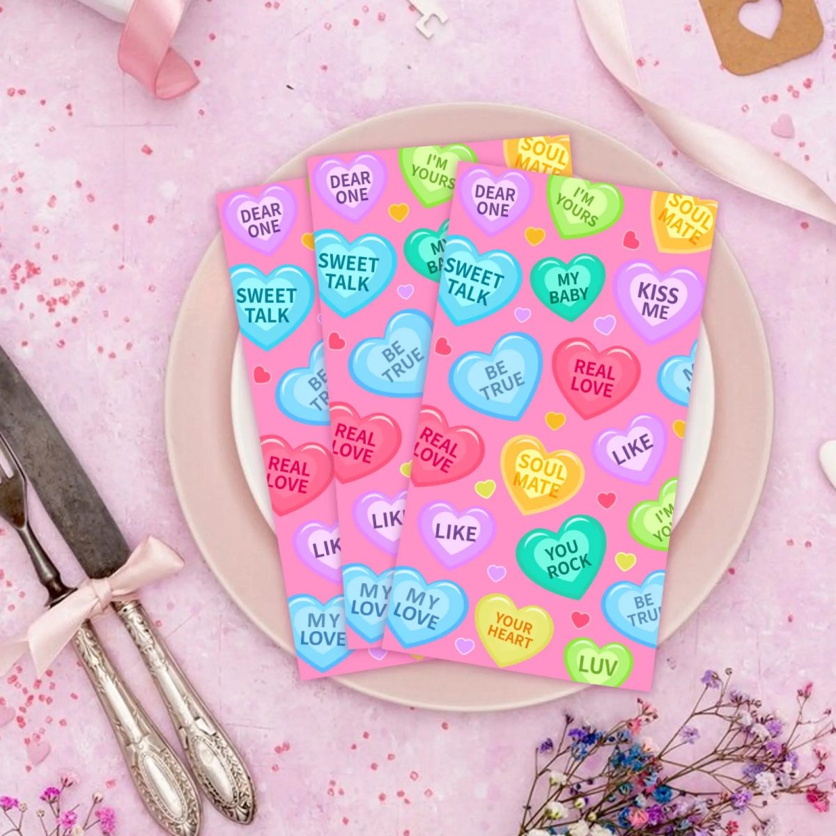 Valentine's Day Paper Heart Print Napkin- 20 Pcs