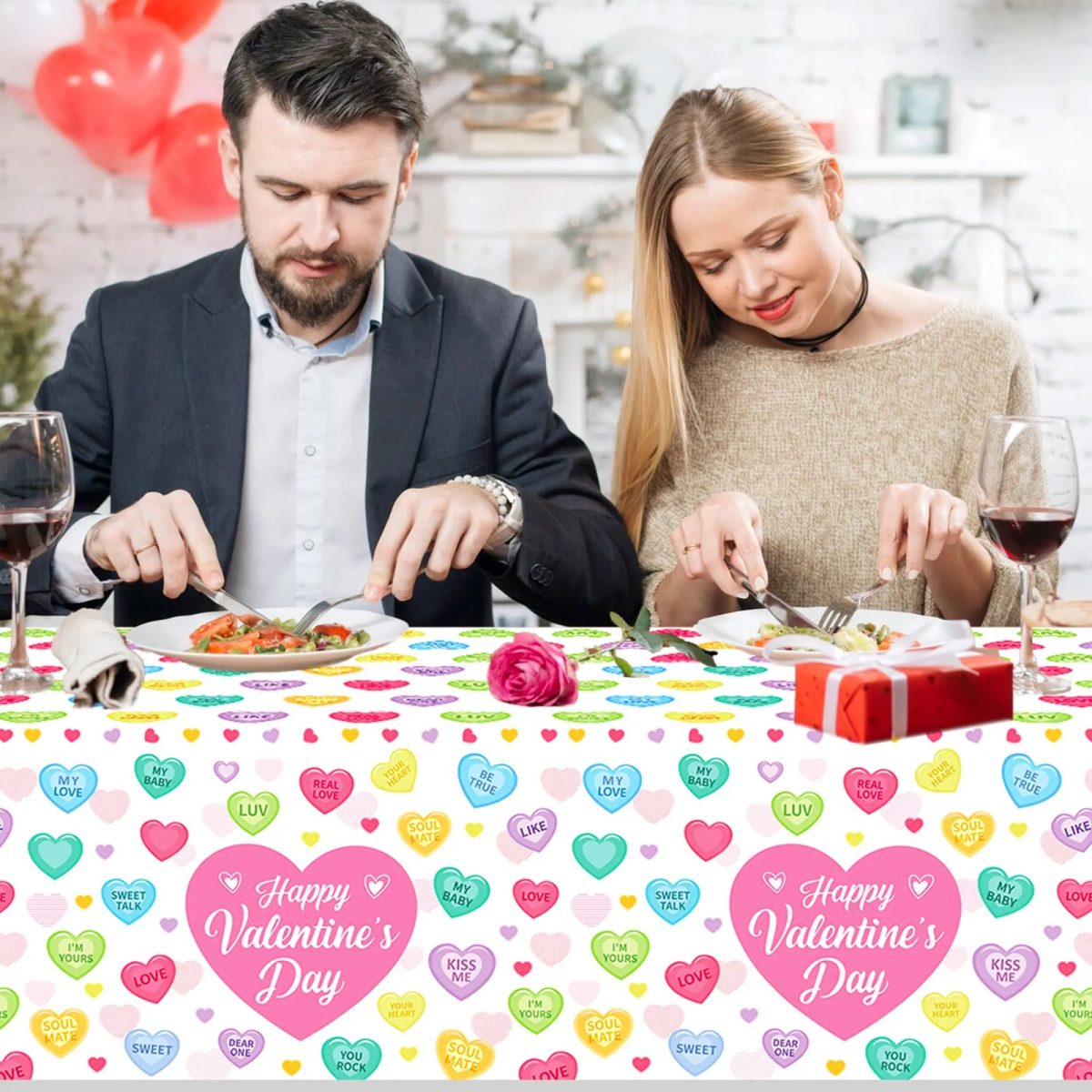 Multicolor Valentine's Day Plastic Table Cover