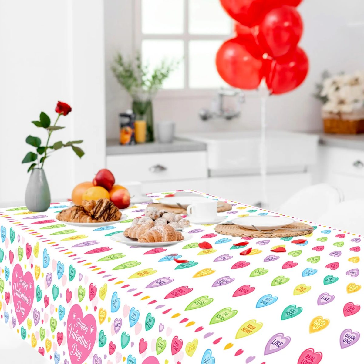 Multicolor Valentine's Day Plastic Table Cover
