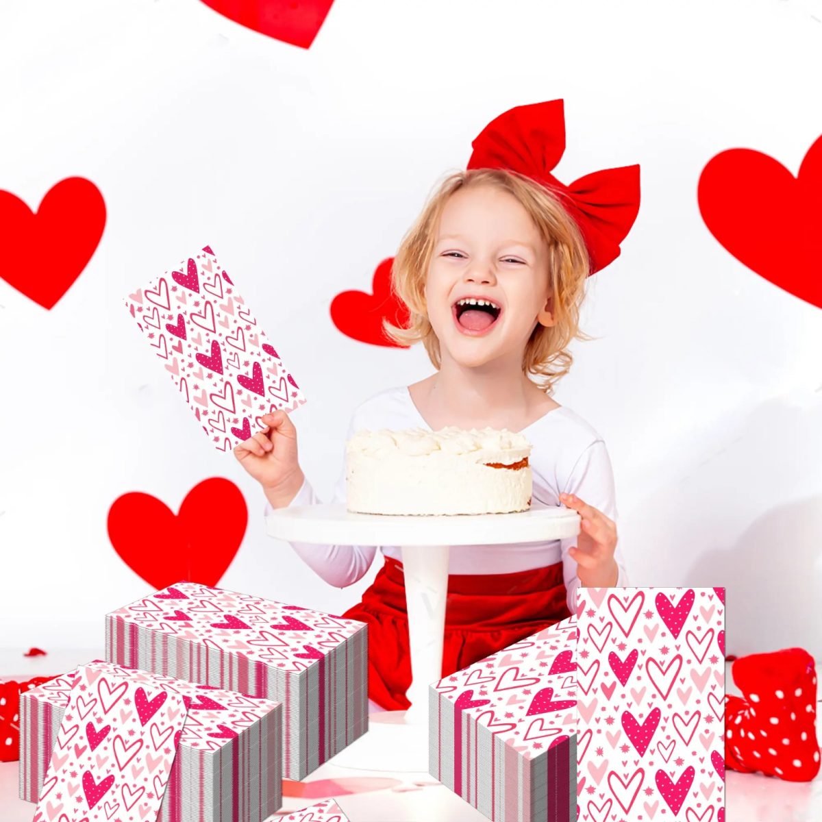 Valentine's Day Heart Print Paper Napkin- 20 Pcs