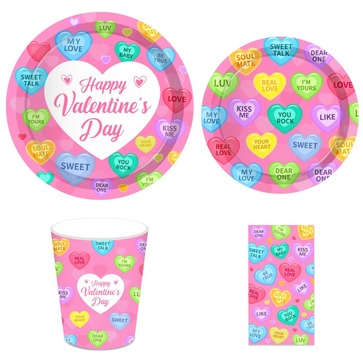 Conversation Heart Valentine's Day Tableware Set- 44 Pcs Set