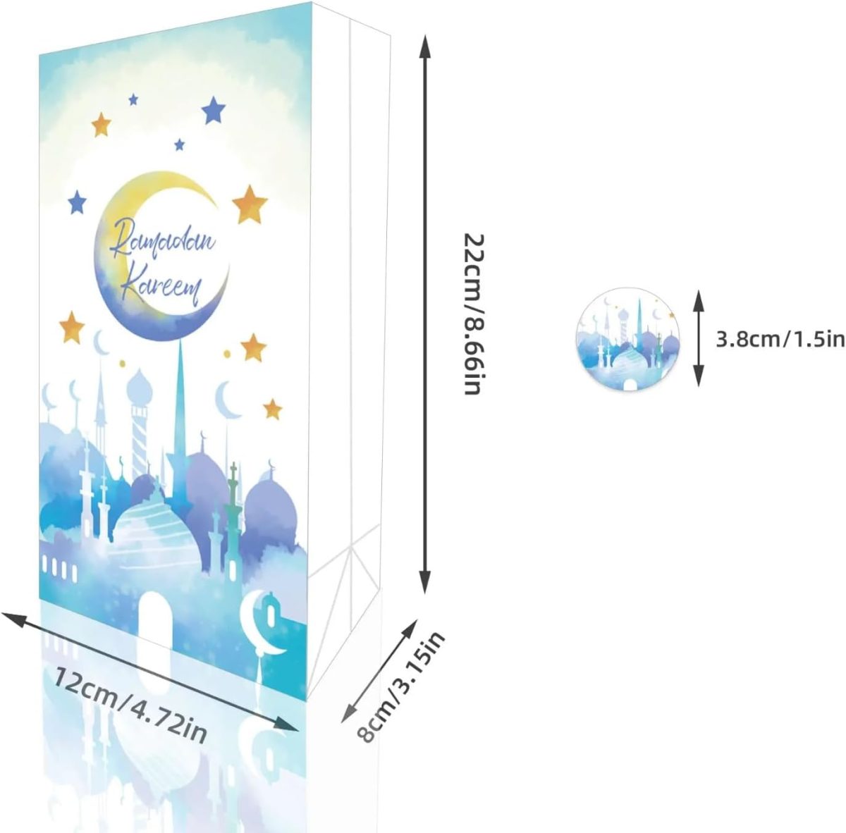 Multicolor Pack of 12 Ramadan Kareem Gift Bags with Stickers