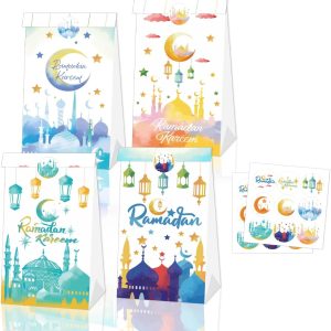 Multicolor Pack of 12 Ramadan Kareem Gift Bags with Stickers