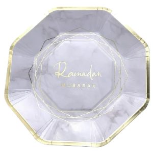 White & Gold Ramadan Mubarak 9" Dinner Plates- 10 Pcs