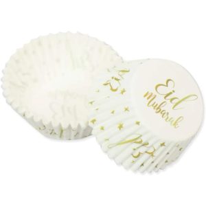 Gold Star Theme Eid Mubarak Cupcake Holder- 50 Pcs