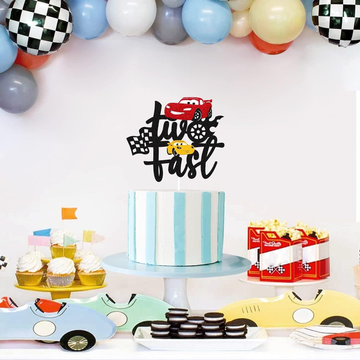 Let's Race to Victory Two Fast Car Race Theme Cake Topper