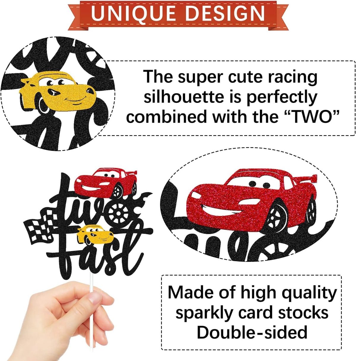 Let's Race to Victory Two Fast Car Race Theme Cake Topper