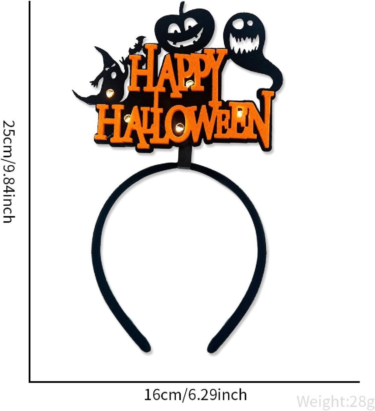 Orange Glow in The Dark Happy Halloween LED Headband