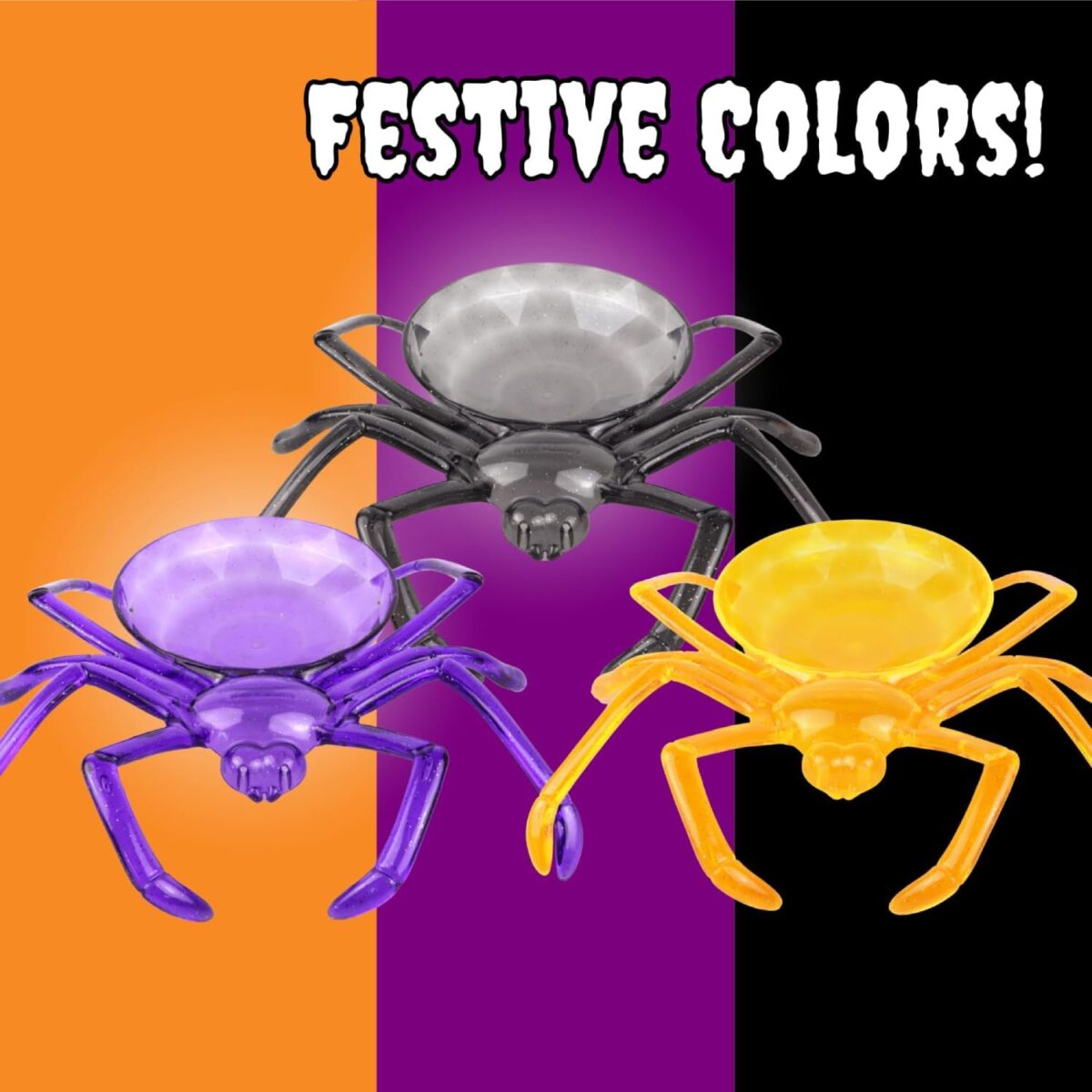 Halloween Plastic Spider Candy Bowl Set of 3 – Orange, Purple & Black