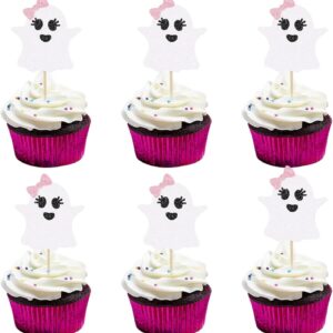 Pink & White Ghost Halloween Cupcake Toppers – Pack of 10