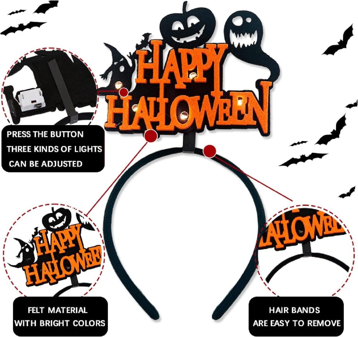 Orange Glow in The Dark Happy Halloween LED Headband