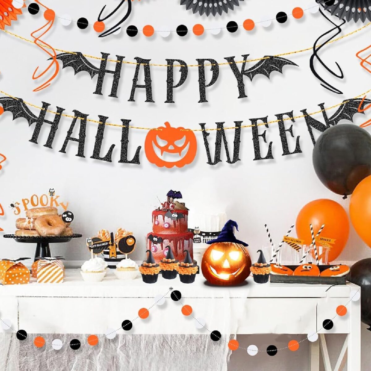 Black Spooky Bat Wings Happy Halloween Banner