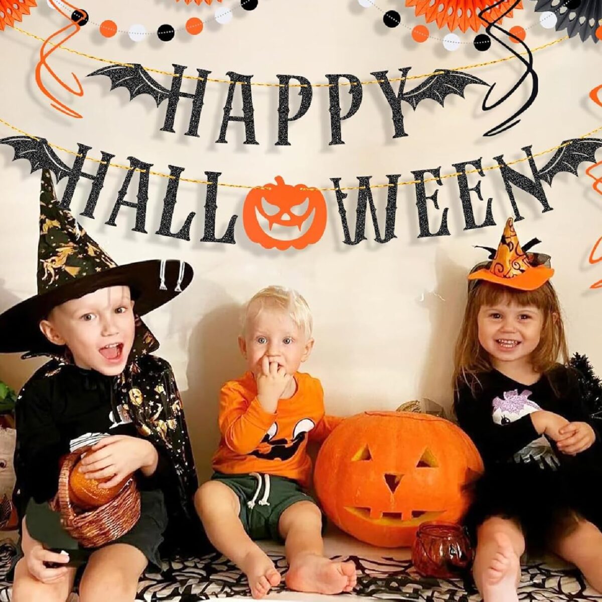 Black Spooky Bat Wings Happy Halloween Banner