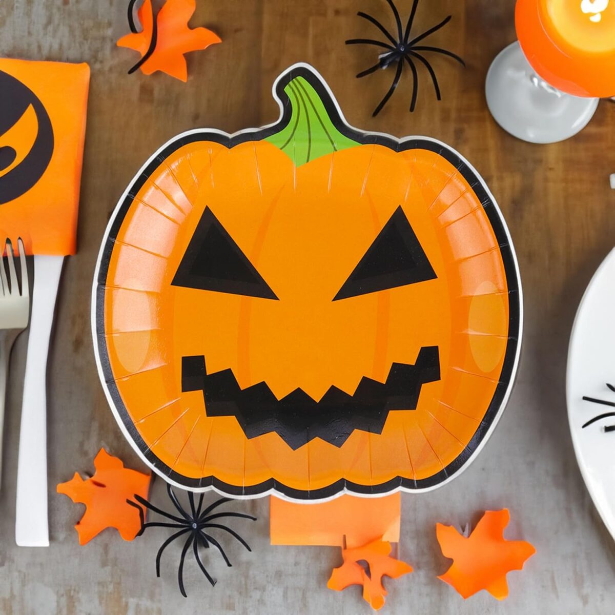 Halloween Orange Pumpkin Plates- Set of 8